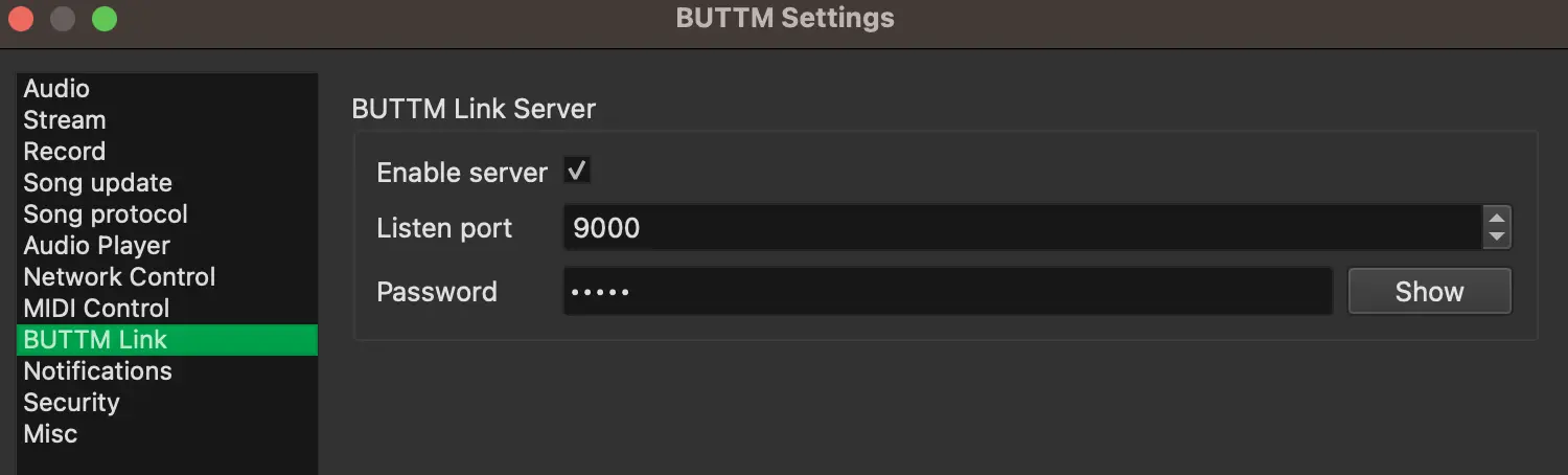 Settings: BUTTM Link