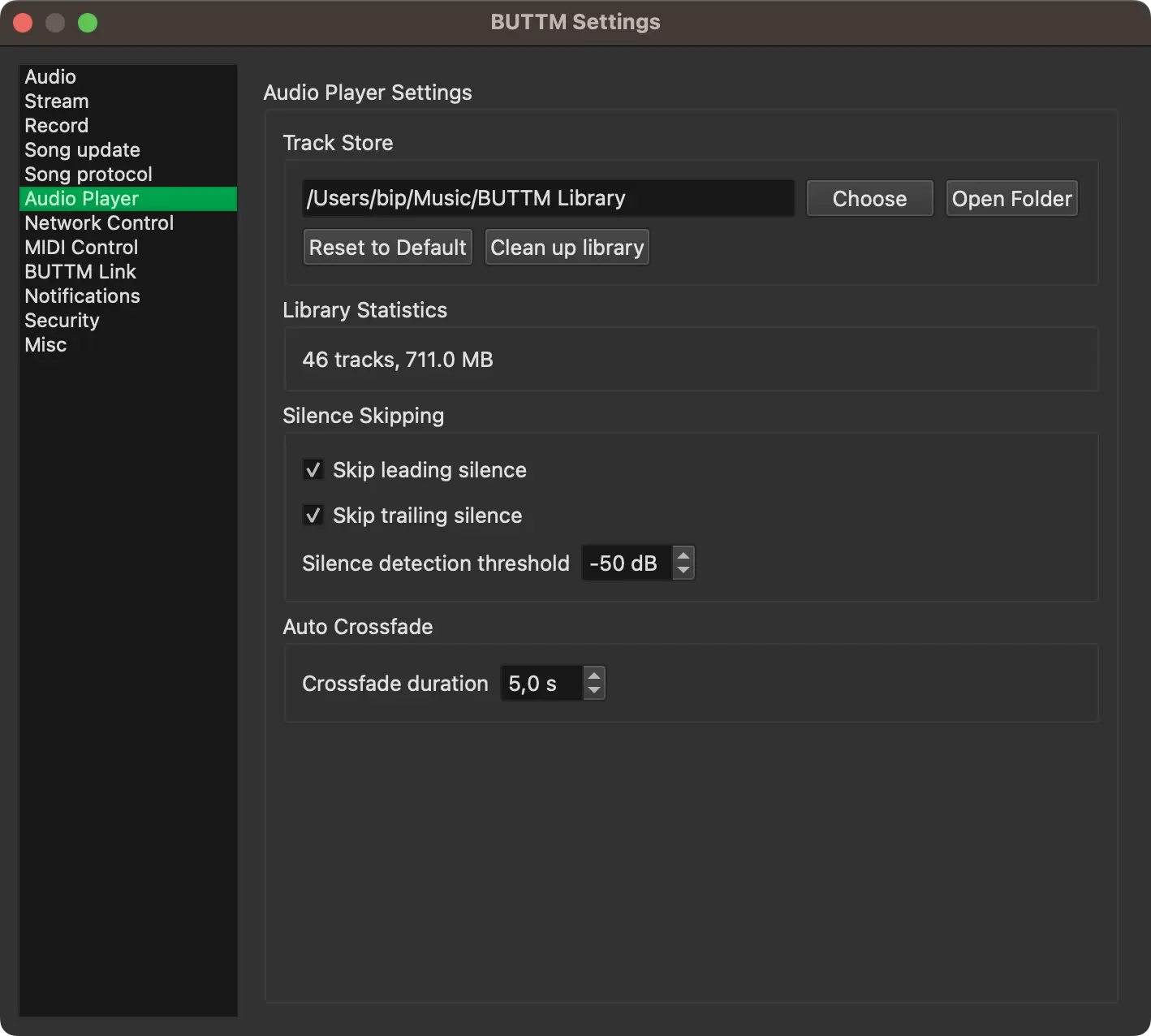 Settings: Audio Player