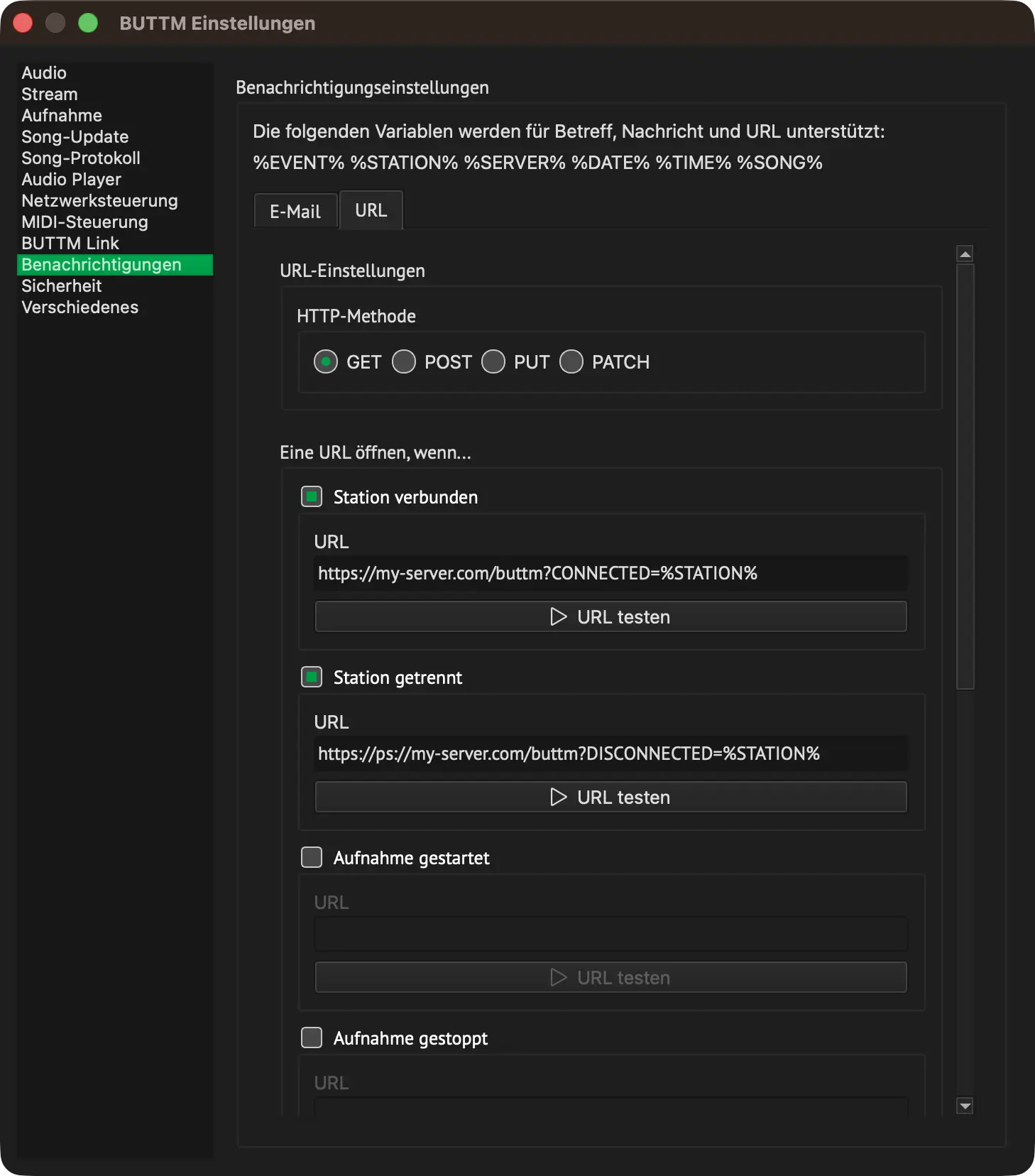 Settings: Notifications - URL