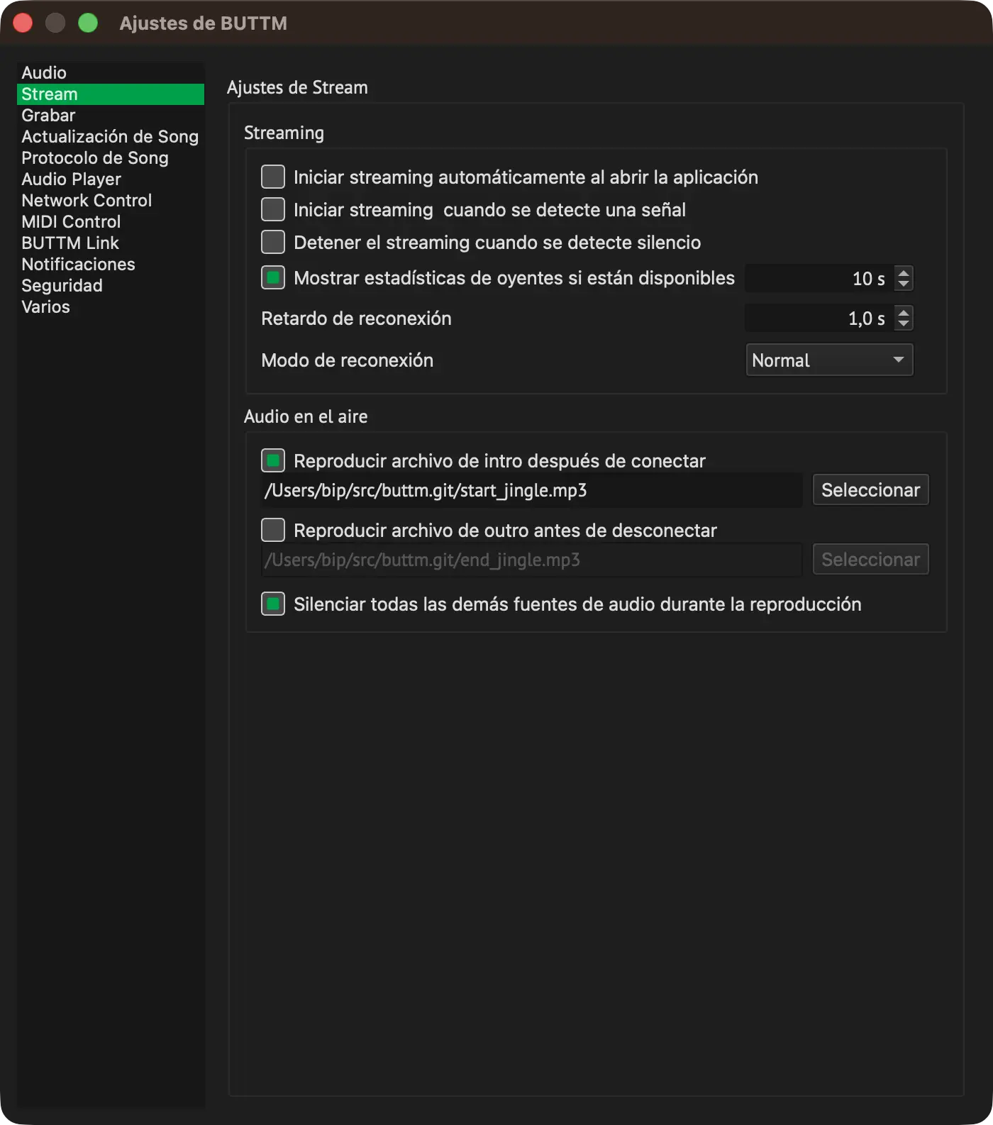 Stream Settings