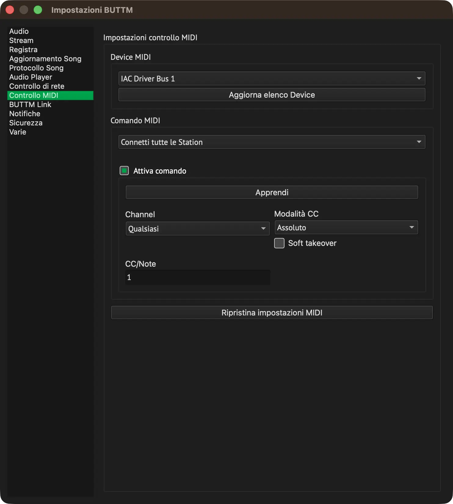 Settings: MIDI Control