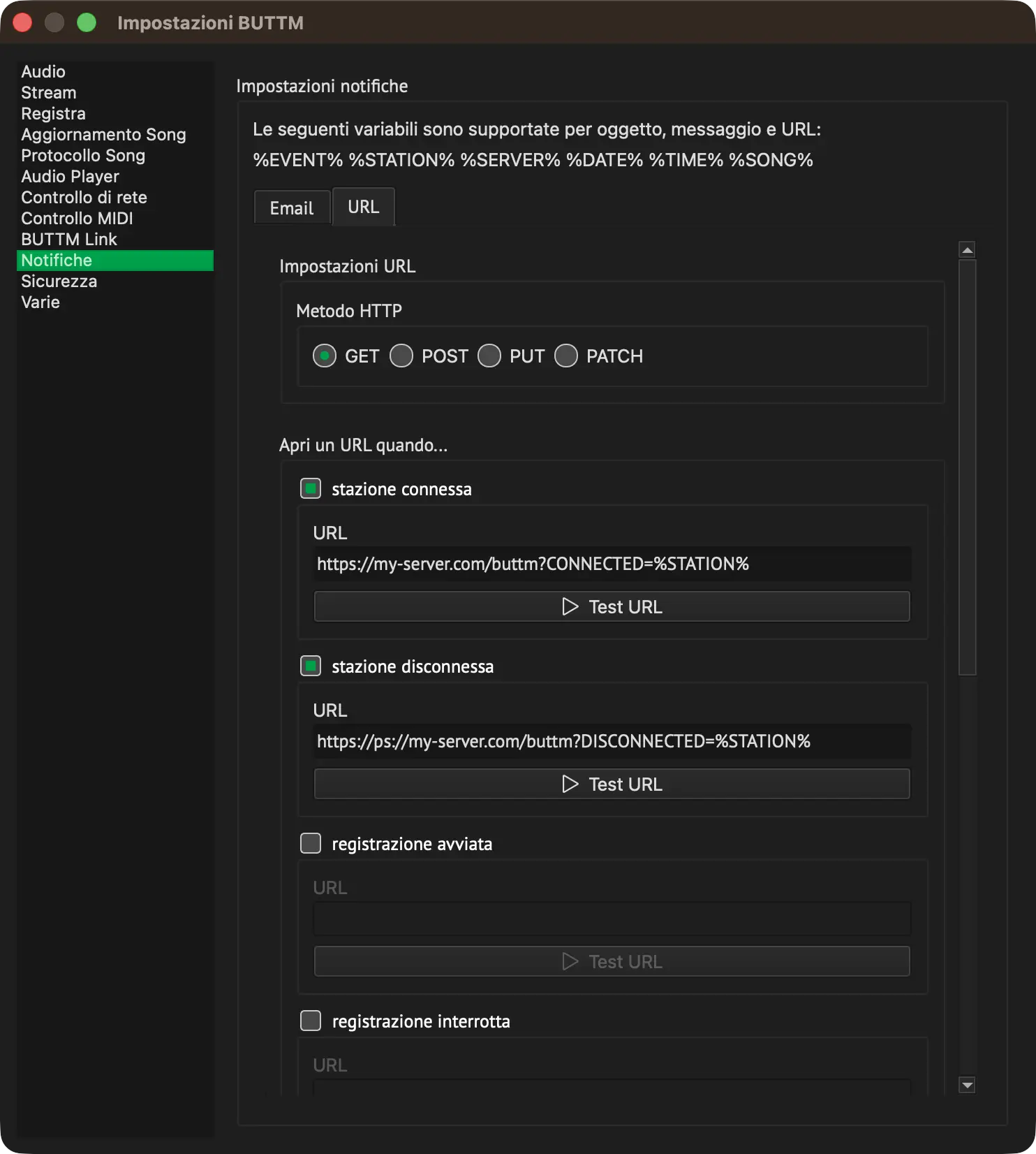 Settings: Notifications - URL