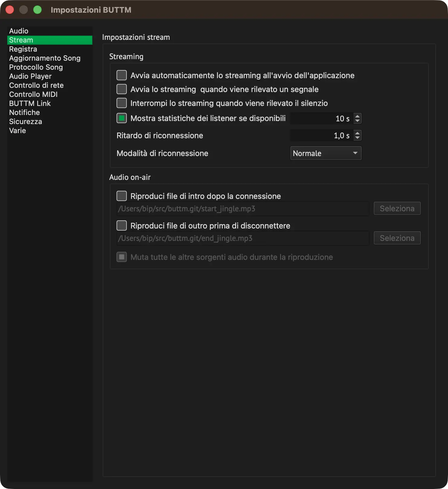 Stream Settings