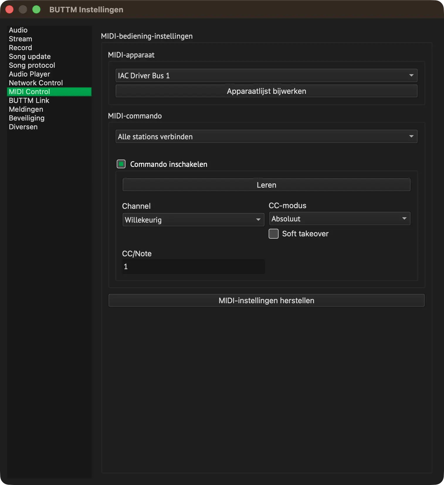 Settings: MIDI Control