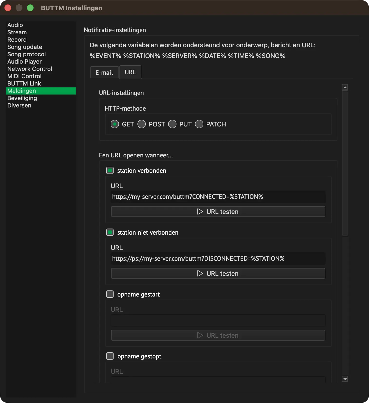 Settings: Notifications - URL