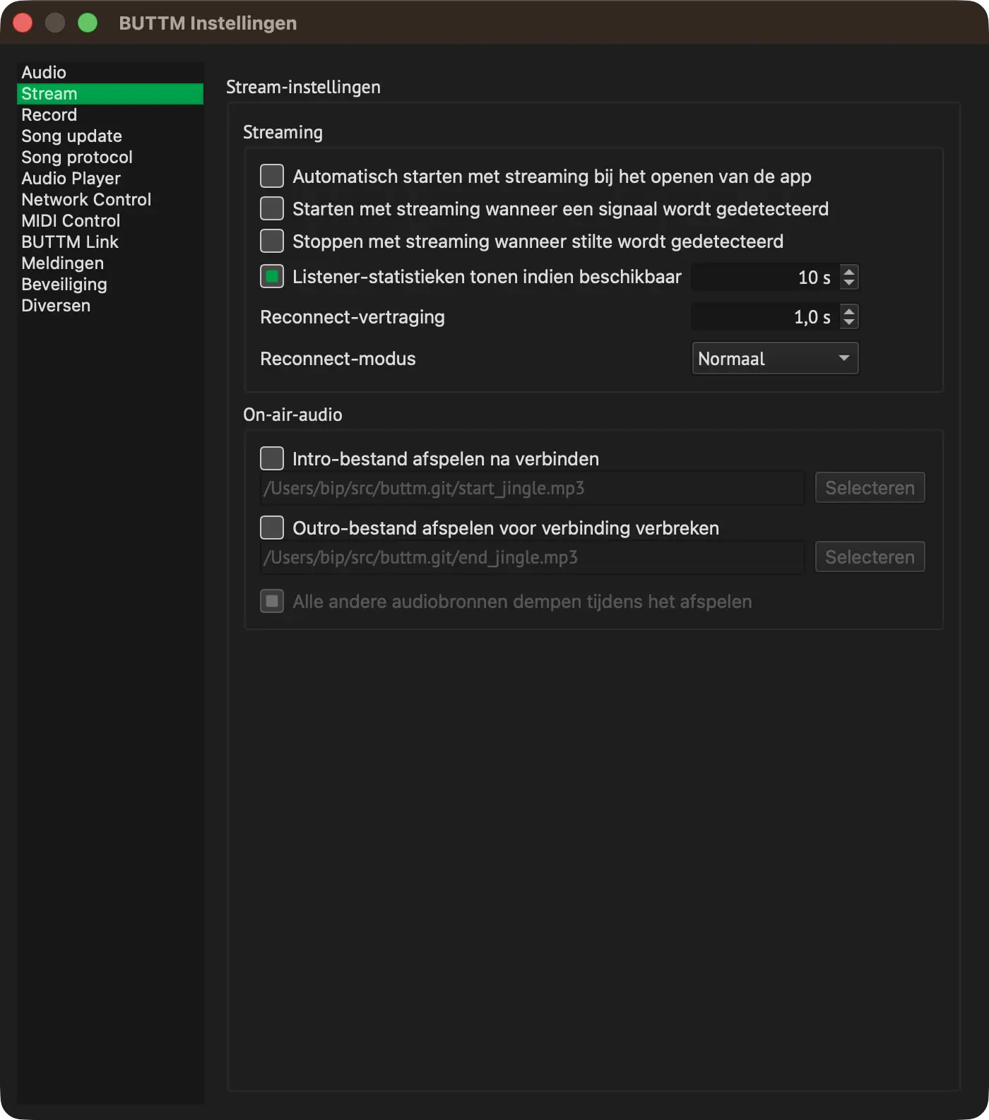 Stream Settings