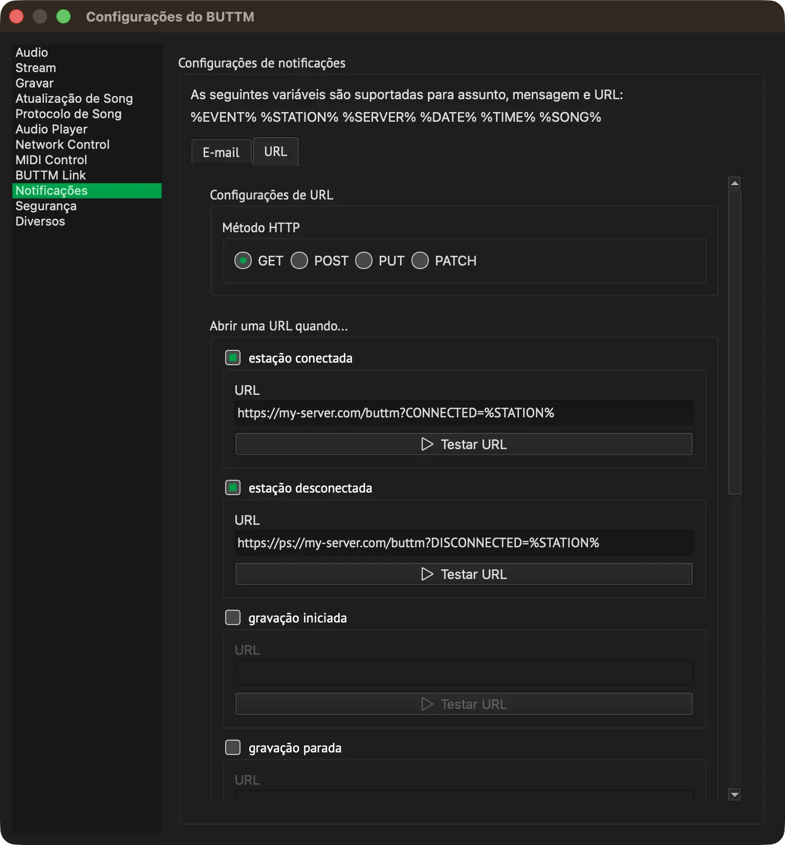 Settings: Notifications - URL